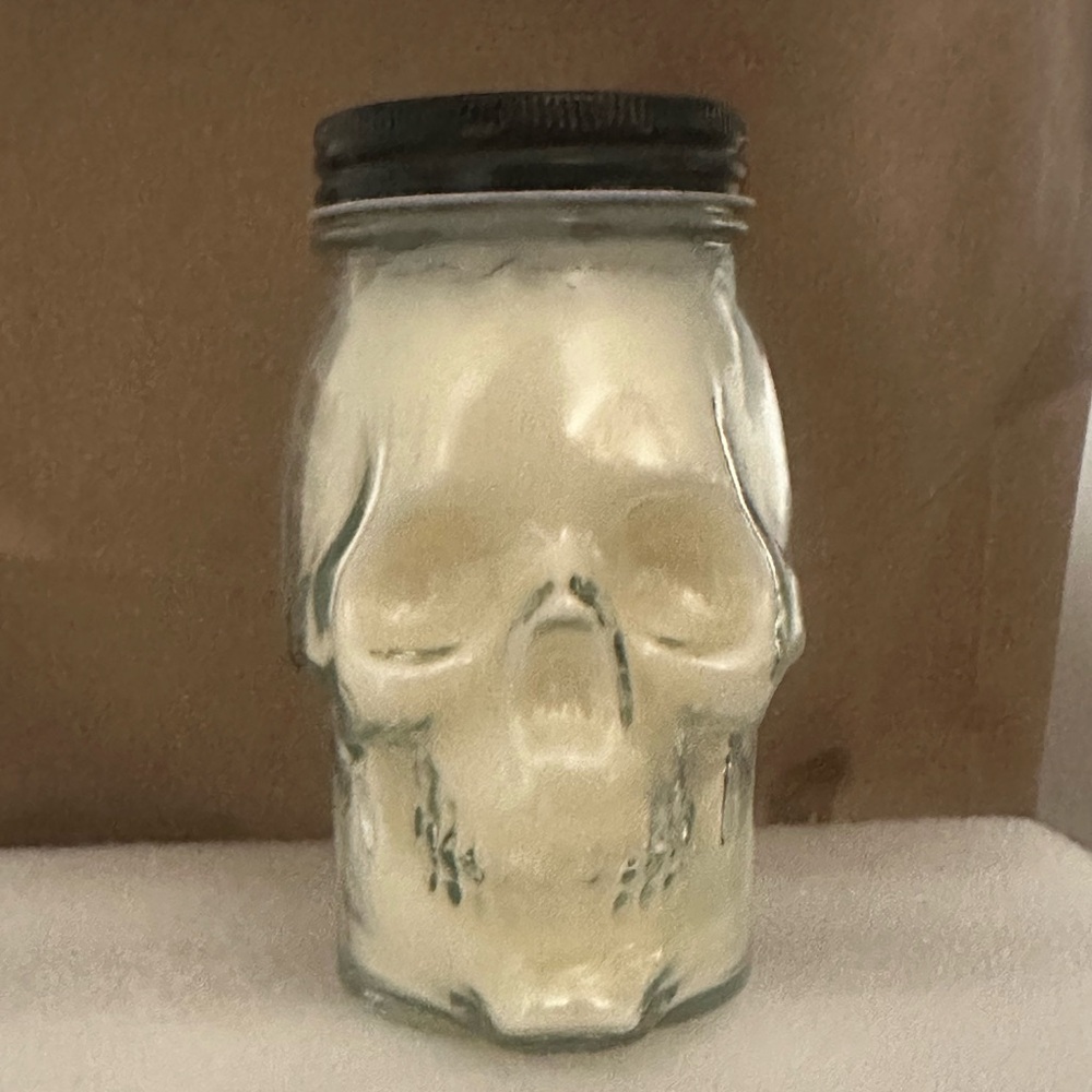 Skull Glass Jar Candle - Cream